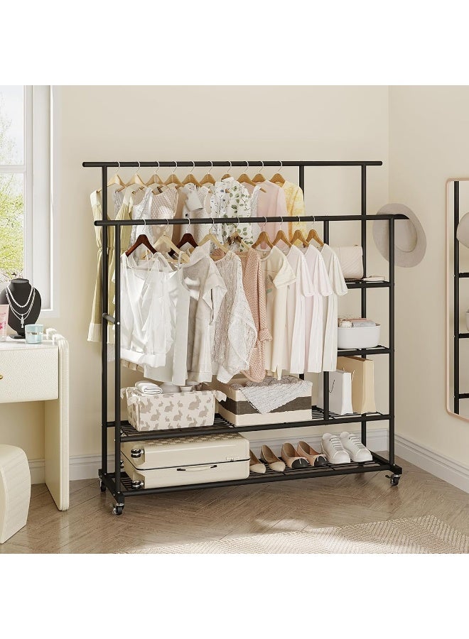 DubaiGallery Large Capacity Rolling Garment Rack, Metal Clothes Rail with Shelves and Caster Wheels, Practical Wardrobe Storage Organizer for Home and Commercial Use - Image 4